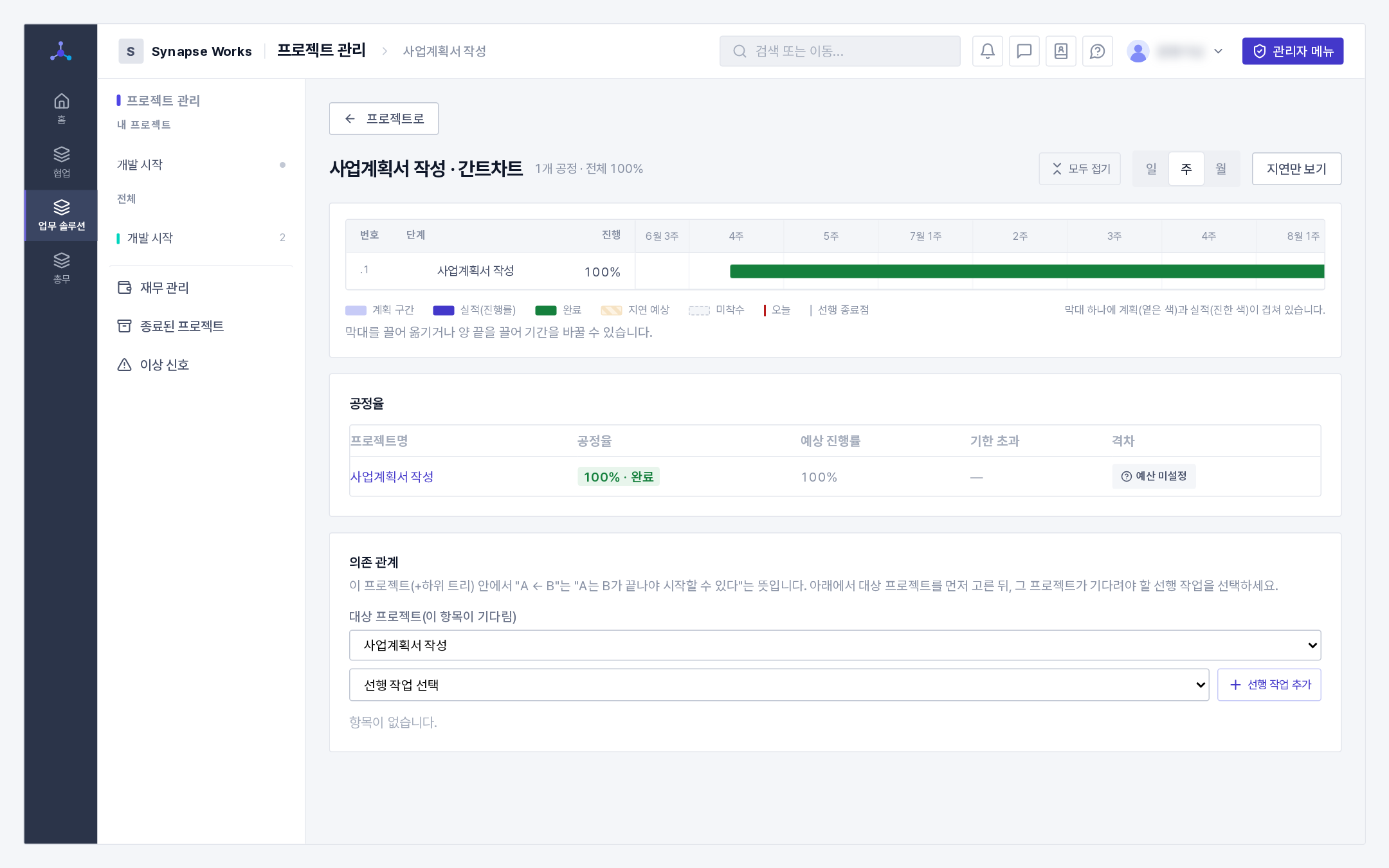 PMS 간트차트